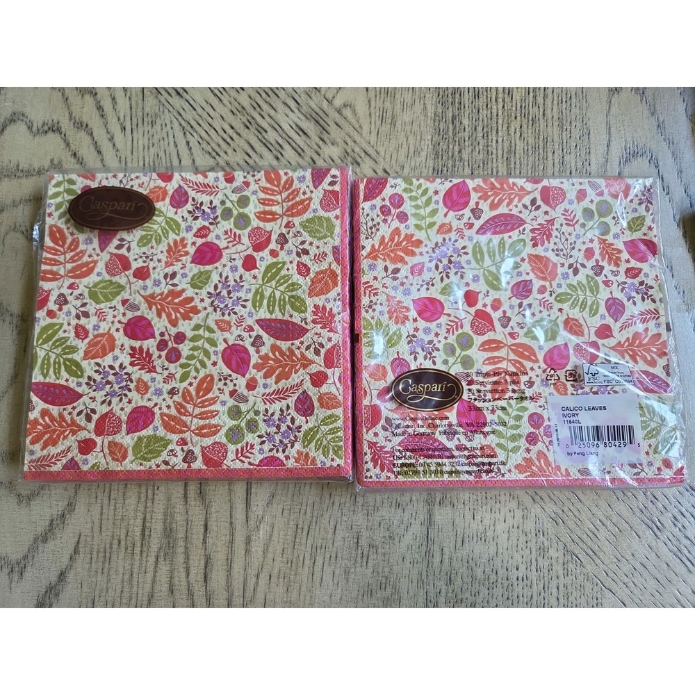 Caspari Paper Napkins Harvest Fall Calico Leaves Ivory Lot Of 2 Pkgs Triple Ply